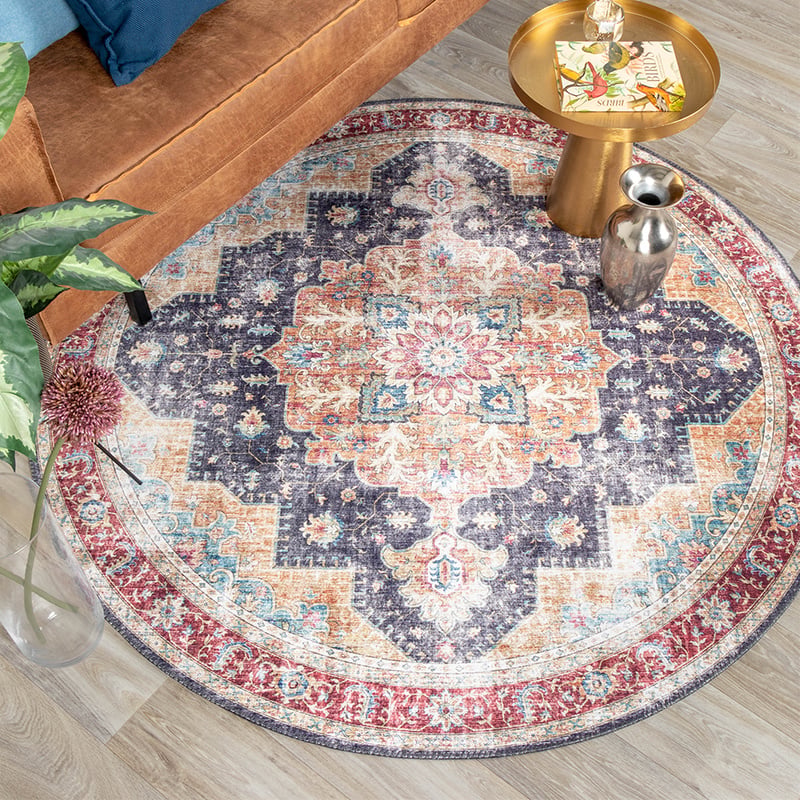 Round Vintage Rug - Azara Blue/Red