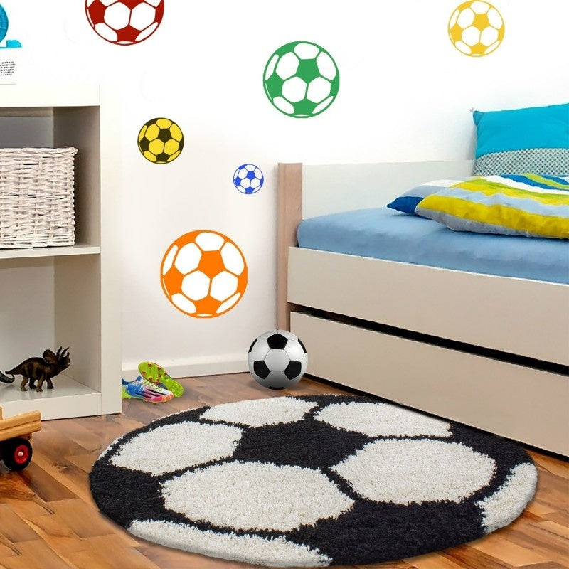 Round High-Pile Floor Rug - Fun Black