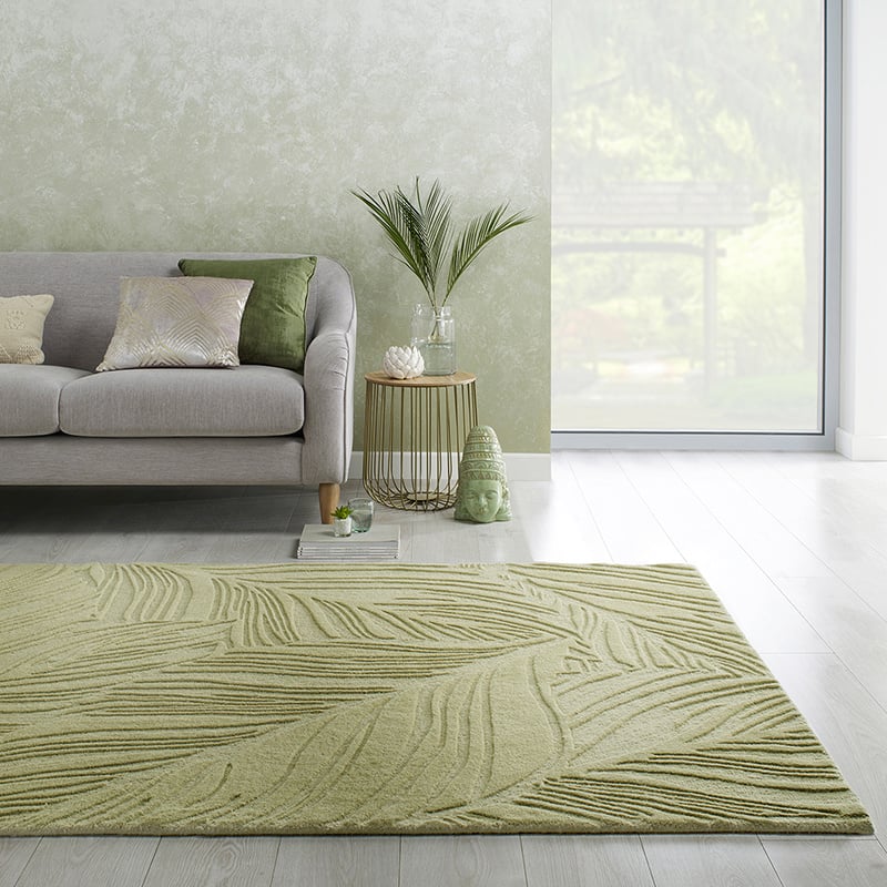 Modern Area Rug - Solacio Leaves Olive Green