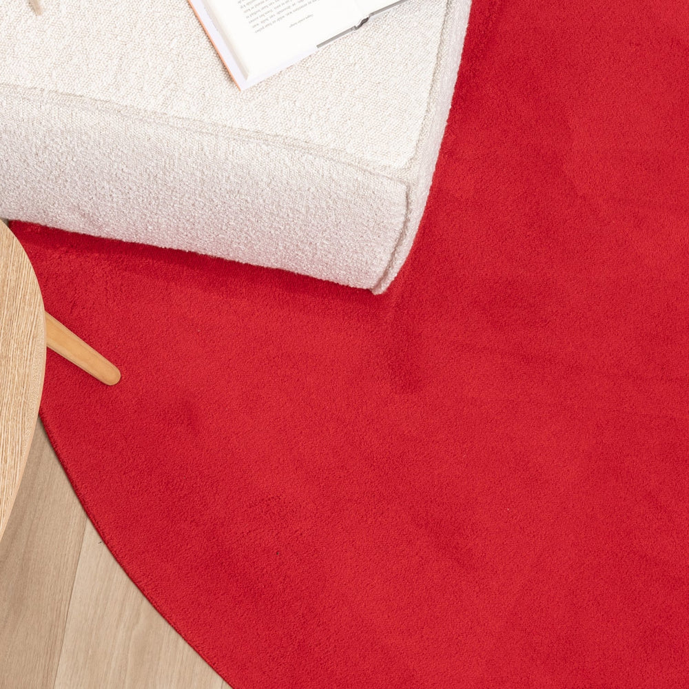Round Washable Rug - Vivid Red
