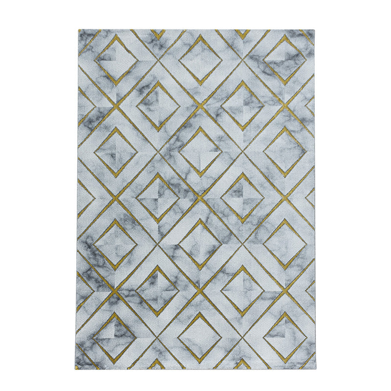 Modern floor rug - Marble Square Grey/Gold
