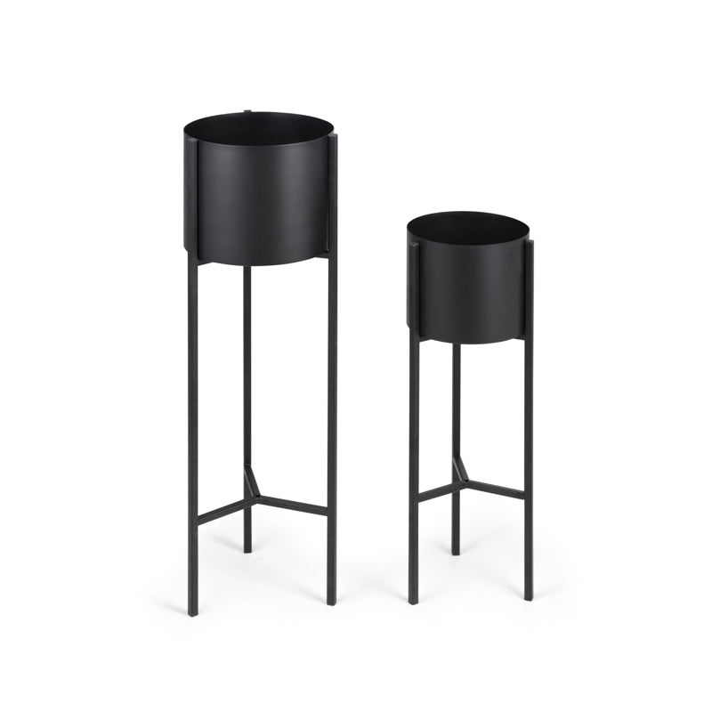 Metal planter on stand - Lily Black 2/set