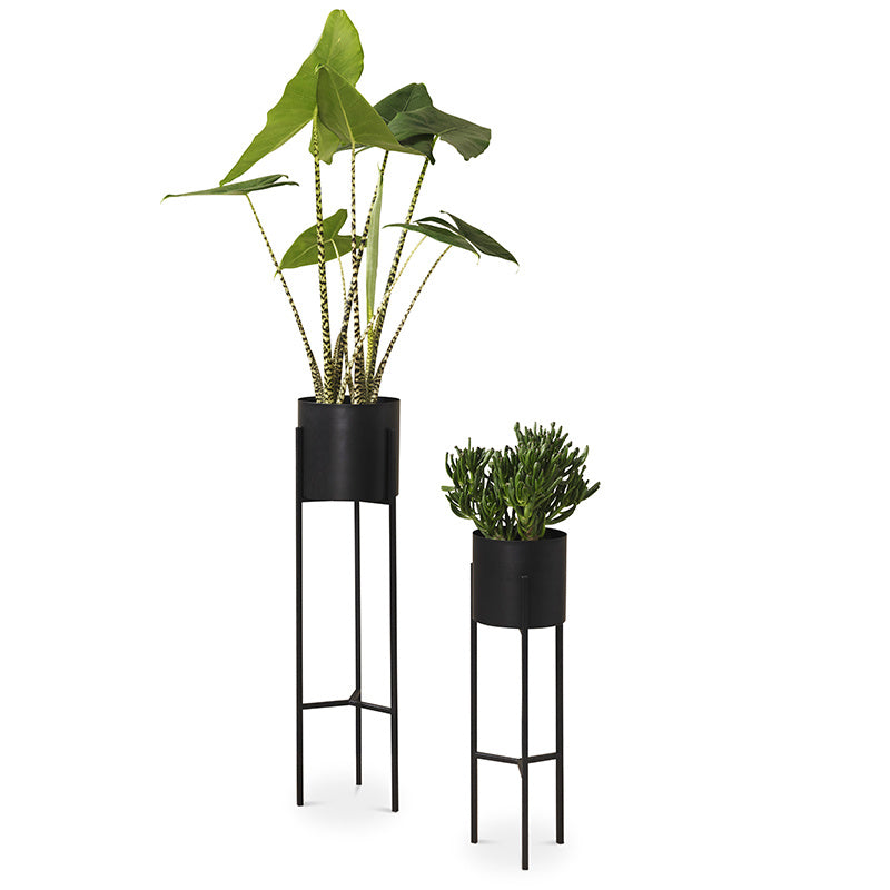 Metal planter on stand - Lily Black 2/set