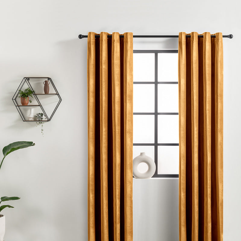 Velvet curtains - Ochre Yellow - Rings