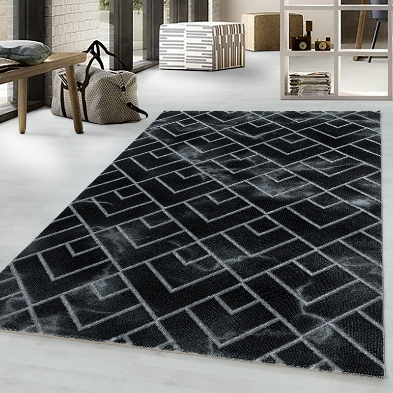 Modern floor rug - Marble Pattern Anthracite/Silver