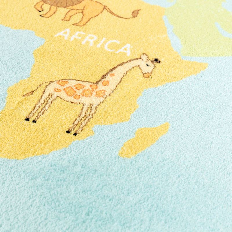 Kids Rug - Globe Light Blue