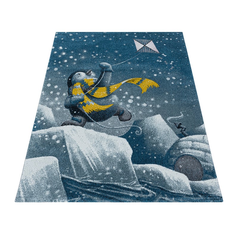 Children's floor rug - Fleurtje Penguin Blue