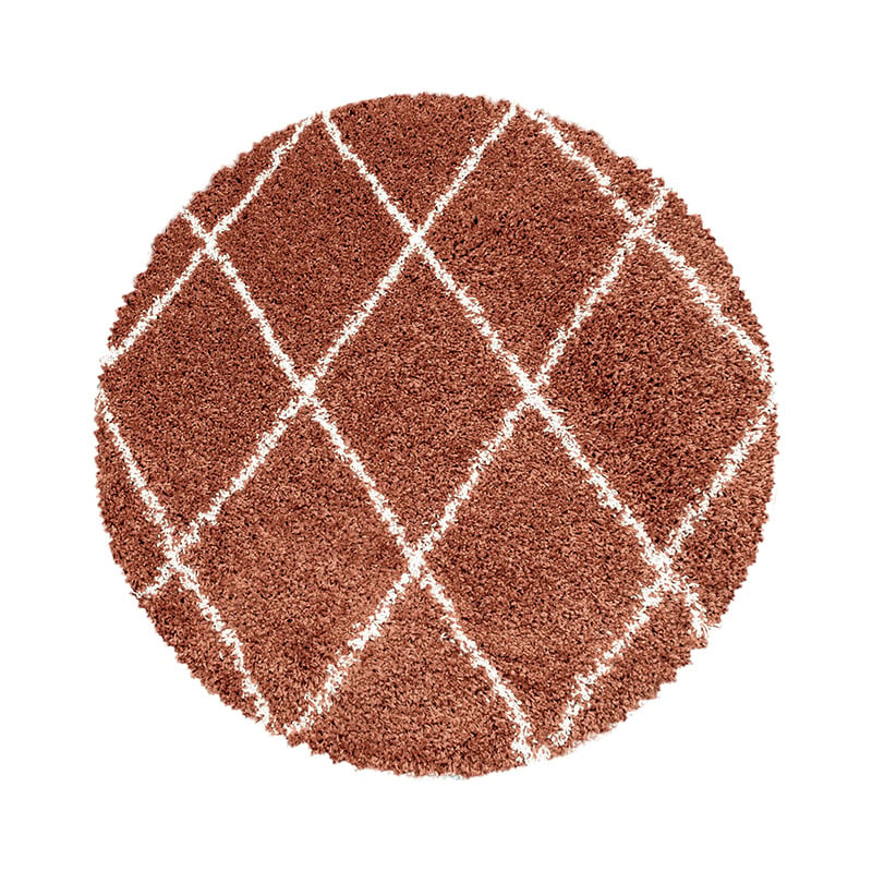 Round berber floor rug - Agadir Lines Terra/Cream