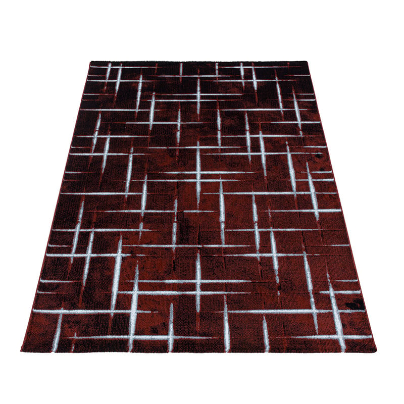 Modern Floor Rug - Streaky Scratch Red/White