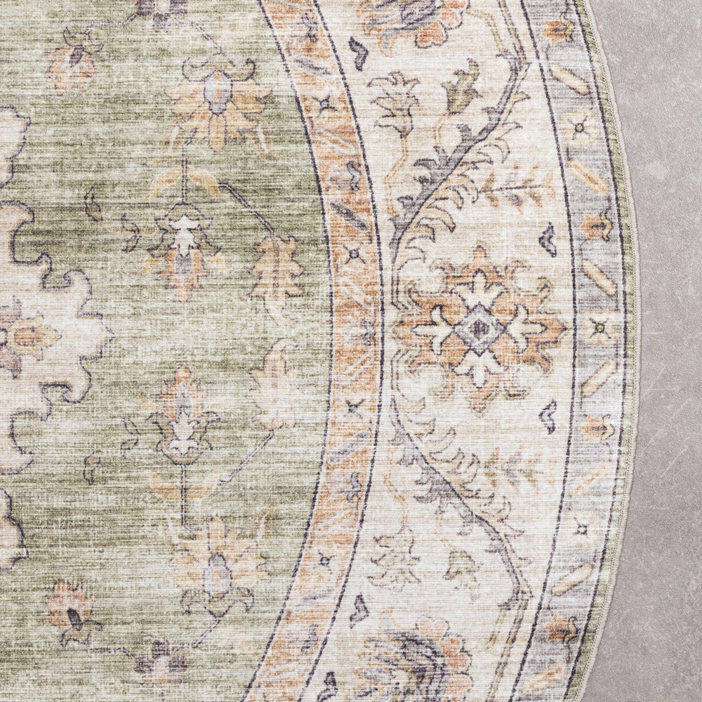Round Vintage Outdoor Rug - Santo Medallion Green