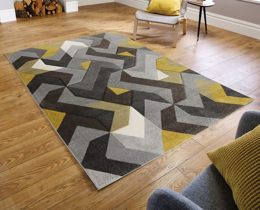 Modern Floor Rug - Hando Arora Grey/Ochre Yellow
