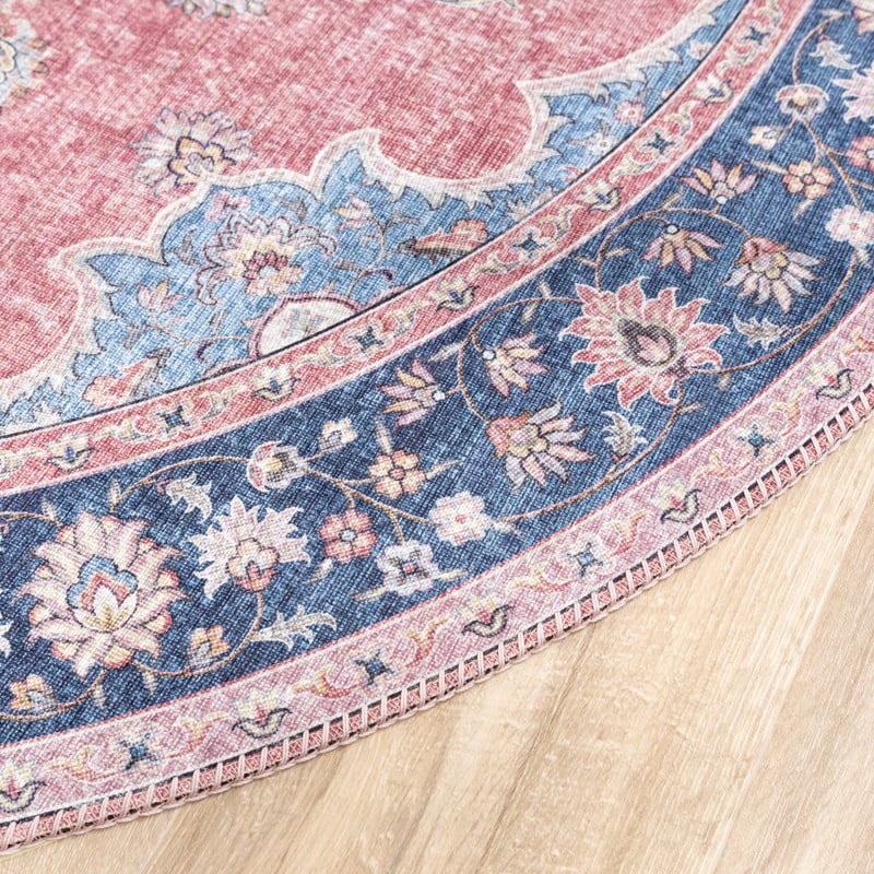 Round Vintage Rug - Lily Medallion Red/Pink