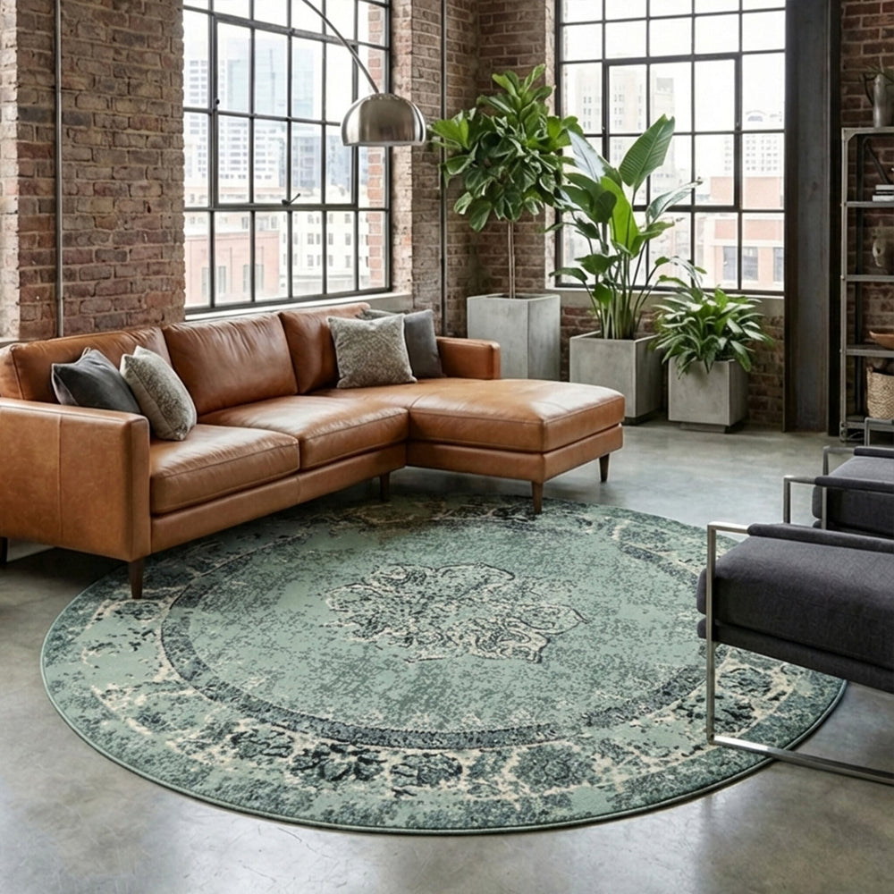Round Vintage Rug - Wonder Green/Black