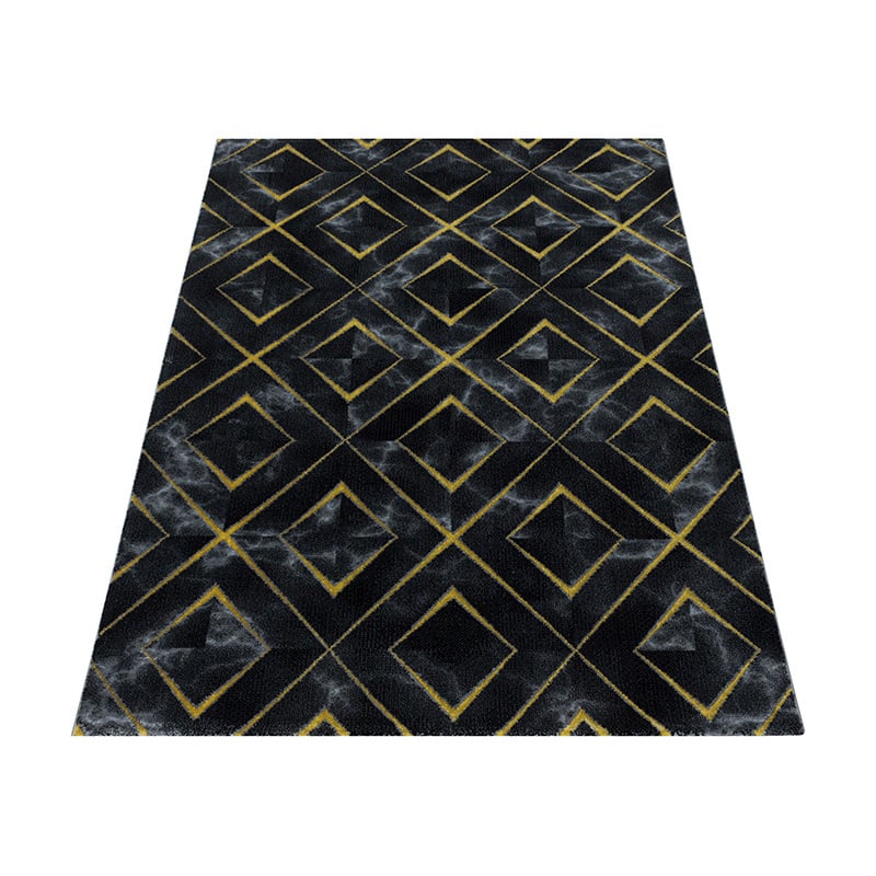 Modern floor rug - Marble Square Anthracite/Gold