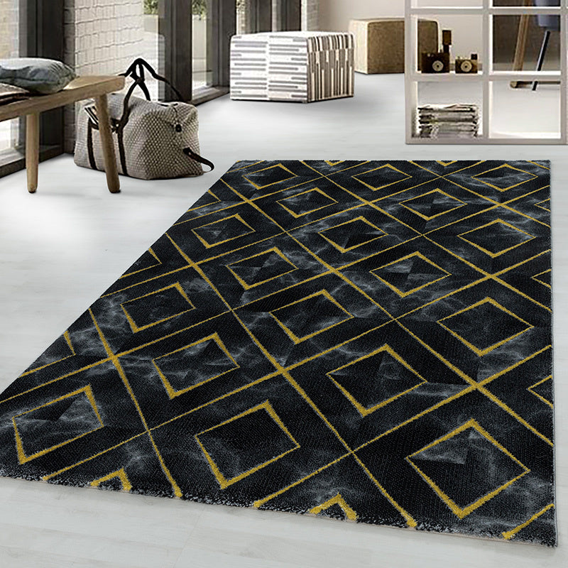 Modern floor rug - Marble Square Anthracite/Gold