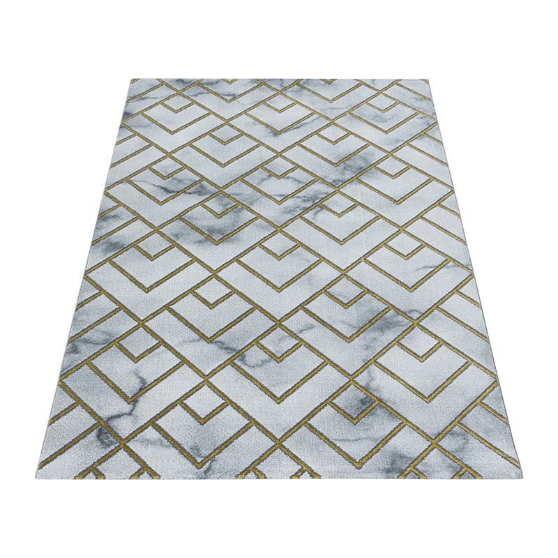 Modern Floor Rug - Marble Pattern Grey/Gold