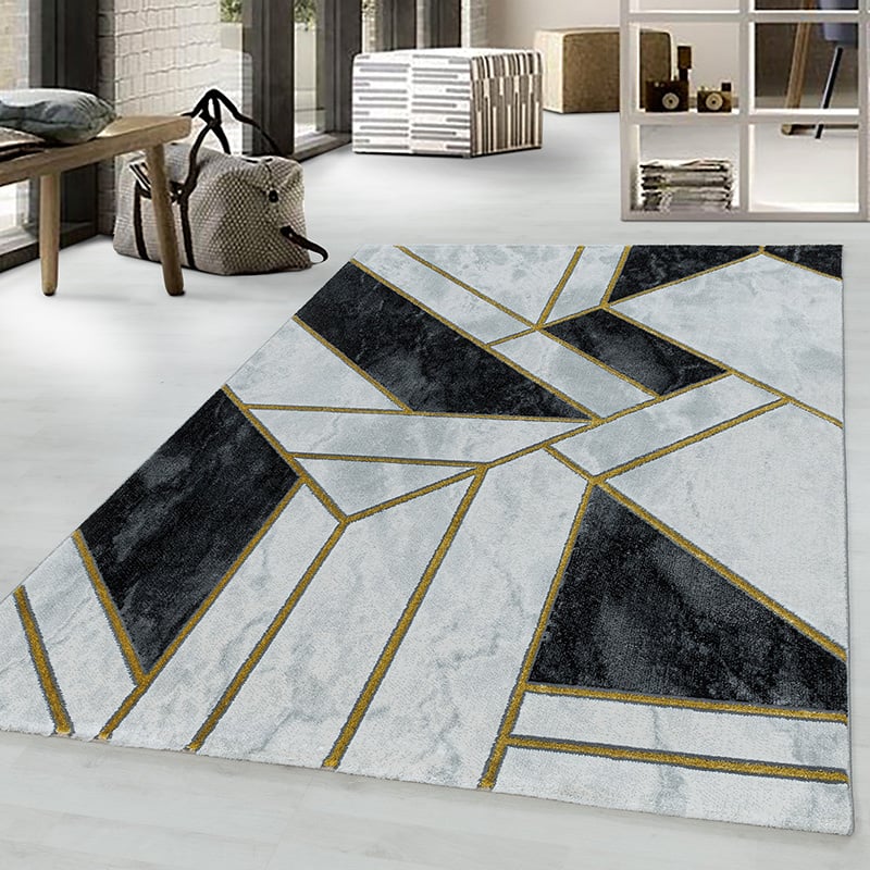 Modern floor rug - Marble Design Grey/Gold