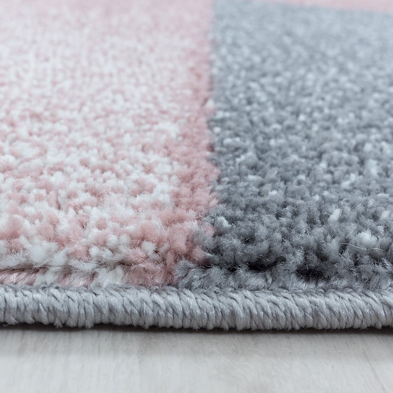Low-Pile Floor Rug - Smoothly Design Pink/Gray
