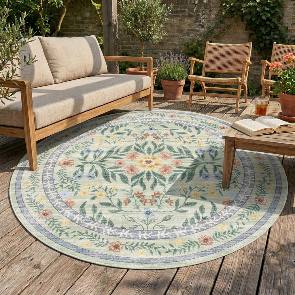 Round vintage outdoor rug - Luana Dark Green