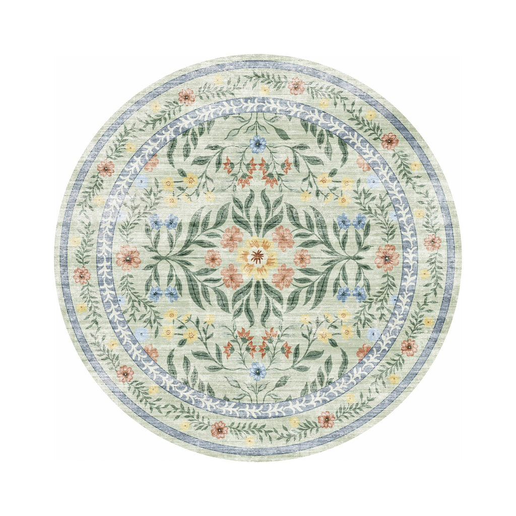 Round vintage outdoor rug - Luana Dark Green