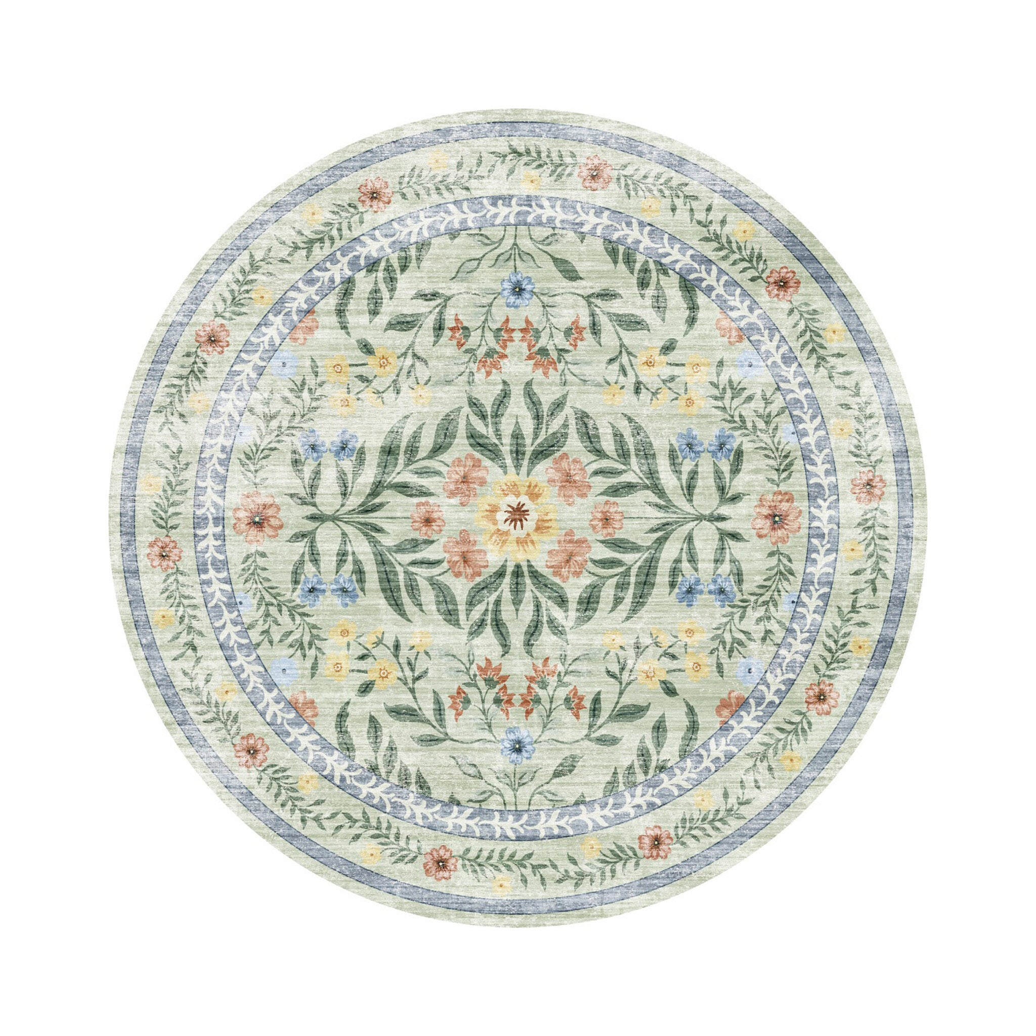Round vintage outdoor rug - Luana Dark Green