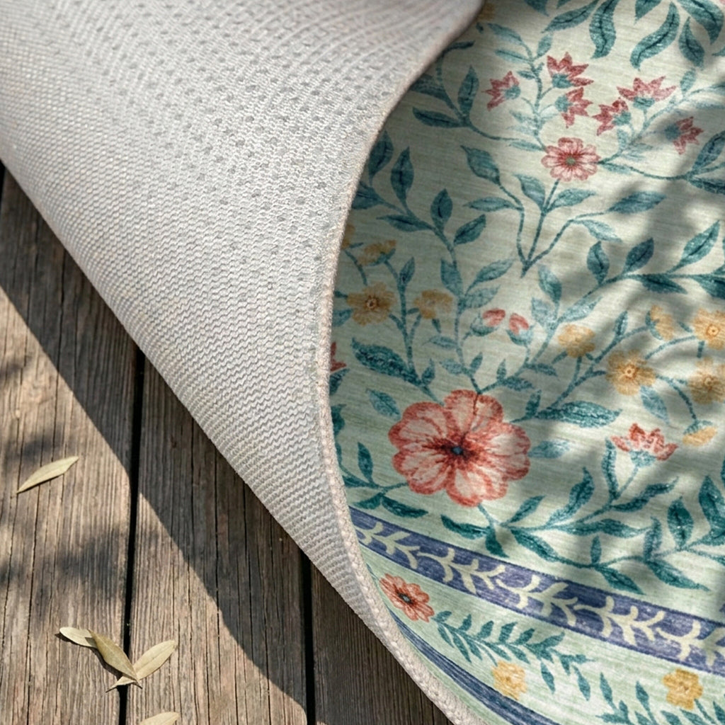 Round vintage outdoor rug - Luana Dark Green