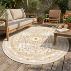 Round vintage outdoor rug - Luana Yellow